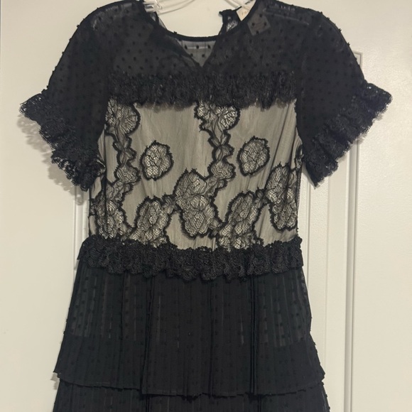 Anthropologie Foxiedox Mini Dress Maisie Black Tiered Goth Lace Crochet  Small - Picture 1 of 7